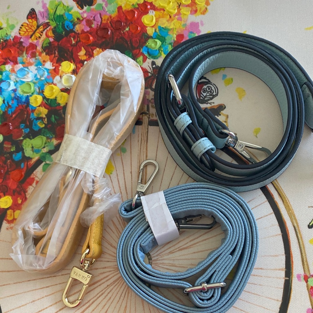 Lot of 3 Crossbody adjustable faux leather Straps in Sky Blue & Mustard.